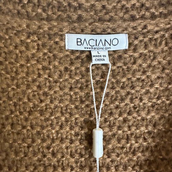 New Large Baciano zip front Brown Cardigan with black leather accents - Picture 4 of 4